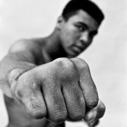Muhammad Ali, boxing world heavyweight champion showing off his right fist, Chicago, USA, 1966.