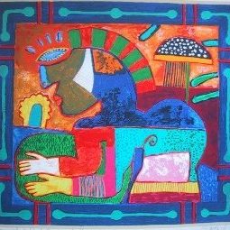 Woman with kind of a umbrella