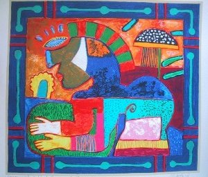 Woman with kind of a umbrella