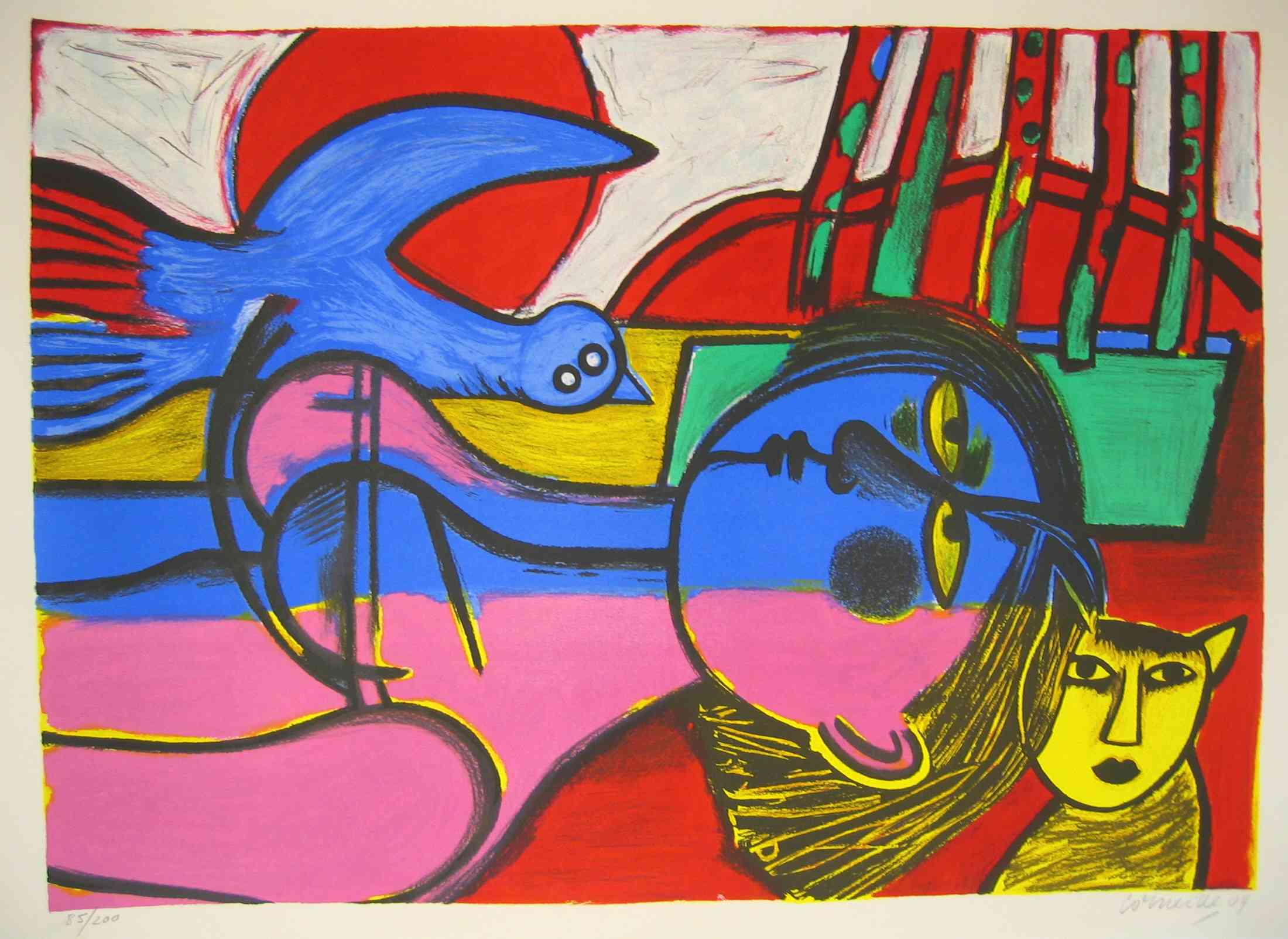 Femme Oiseau Bleu et Chat Jaune